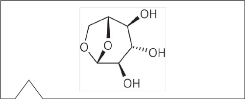 Fórmula estructural del levoglucosano 1,6-anhidro-ß-D-glucopiranosa marcador de combustión de biomasa