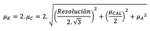 Fórmula incertidumbre expandida suma cuadrática factor cobertura K=2