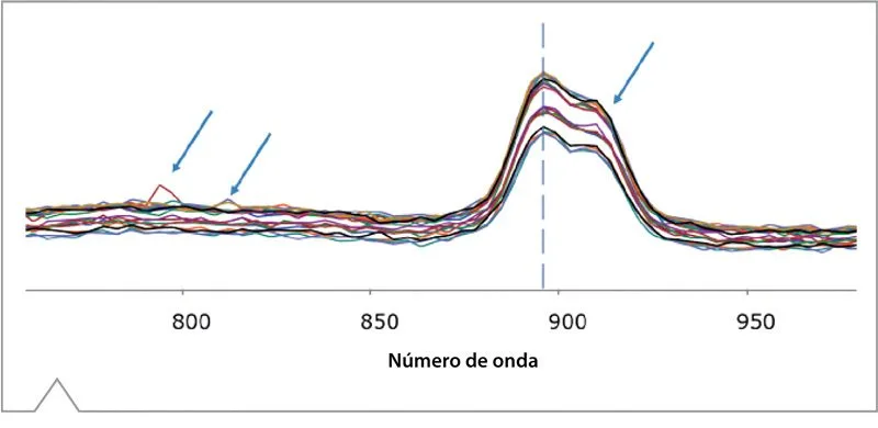 Zoom espectros ácido láurico alineación picos varianza