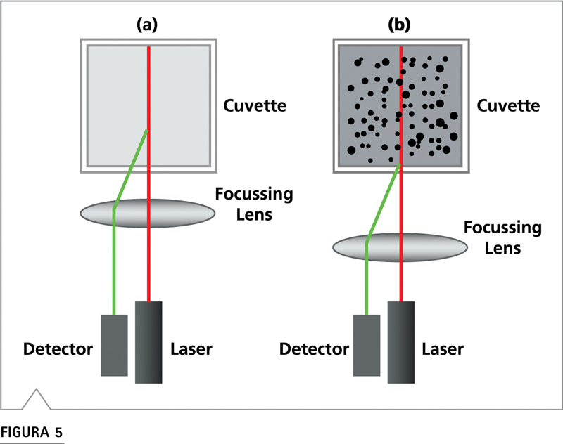 Esquema de posición de medida DLS Zetasizer Nano NIBS para muestra de baja concentración y muestra concentrada