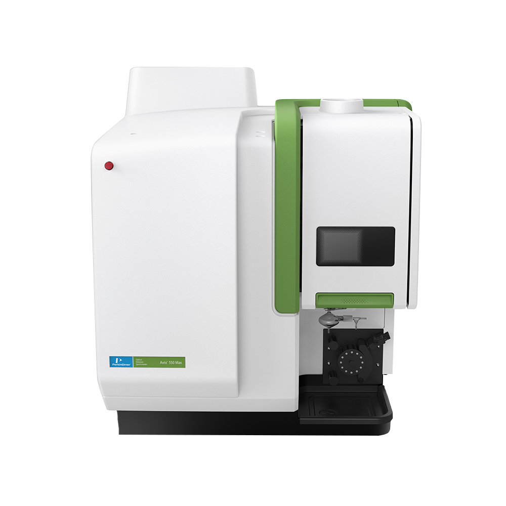ICP-OES Avio 550 Max PerkinElmer, vista frontal elevada con sistema de introducción de muestras