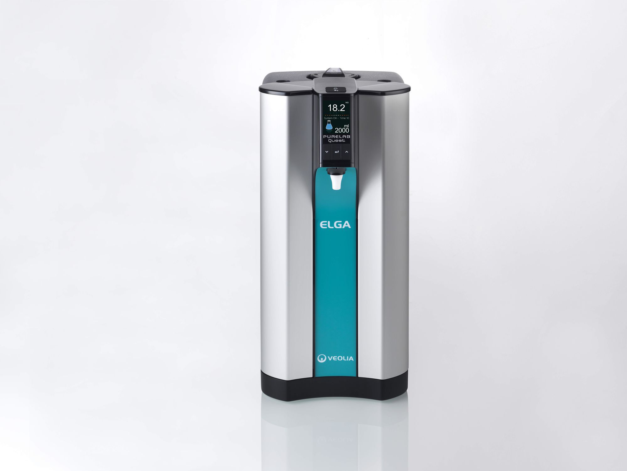 Purificador de agua ELGA Purelab Quest que dispensa Tipo I II y III desde agua potable
