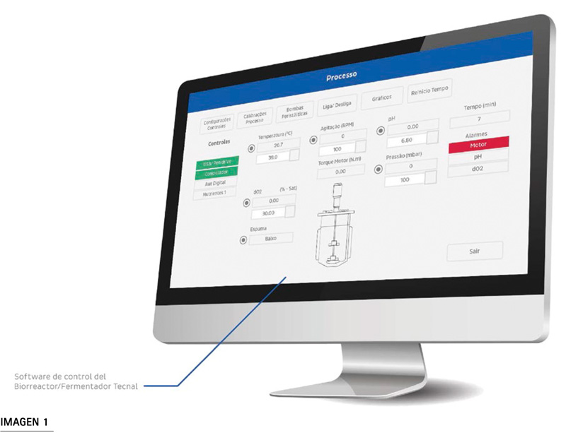 Interfaz software control TECNAL biorreactor monitoreo parámetros