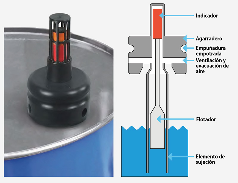 Adaptador rosca indicador nivel embudo residuos