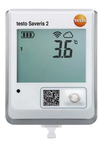 Registrador de datos WiFi Testo Saveris 2-T2 con conexiones para sondas de temperatura externas